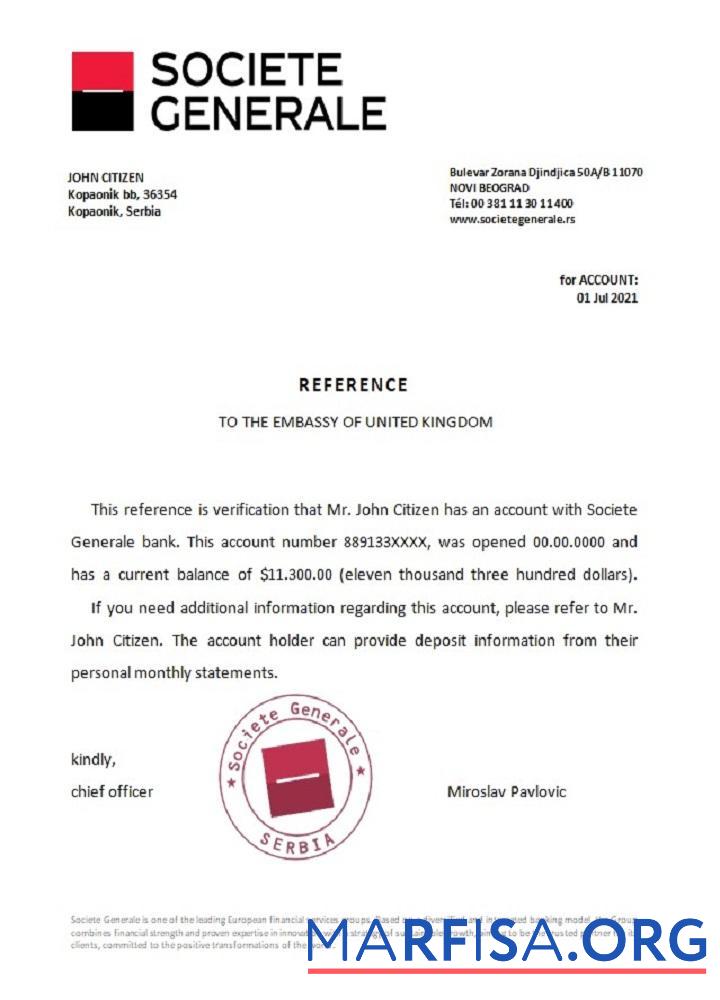 Realistic Serbia Societe Generale reference sample